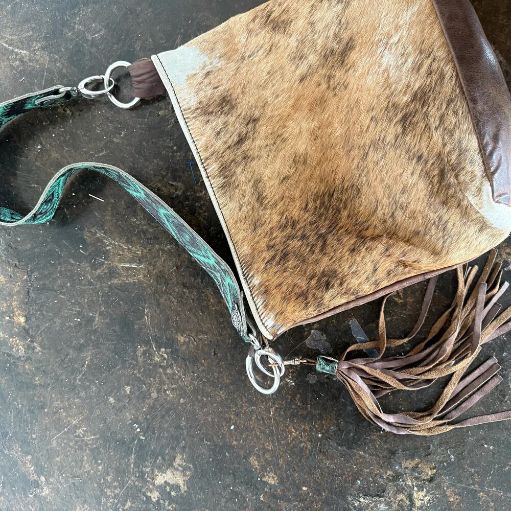 Cowhide Leather Hobo Bag Boho Western Tassel Artisan Shoulder Purse Slouchy